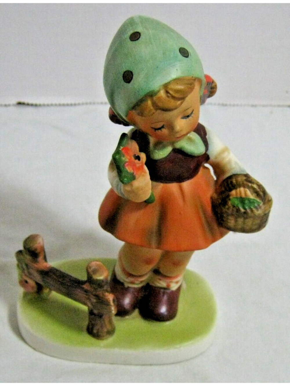 Vintage Ceramic Hand Painted Girl With Flower Basket Japan